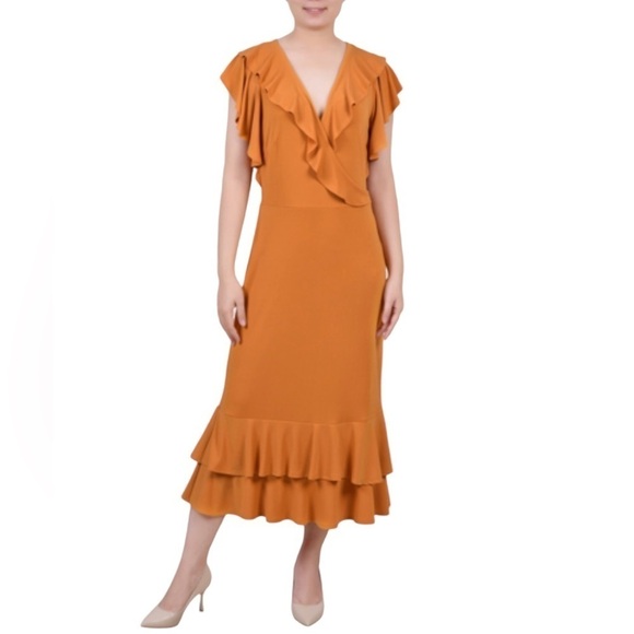 NY Collection peach color mid dress size‎ M petite - Picture 1 of 9